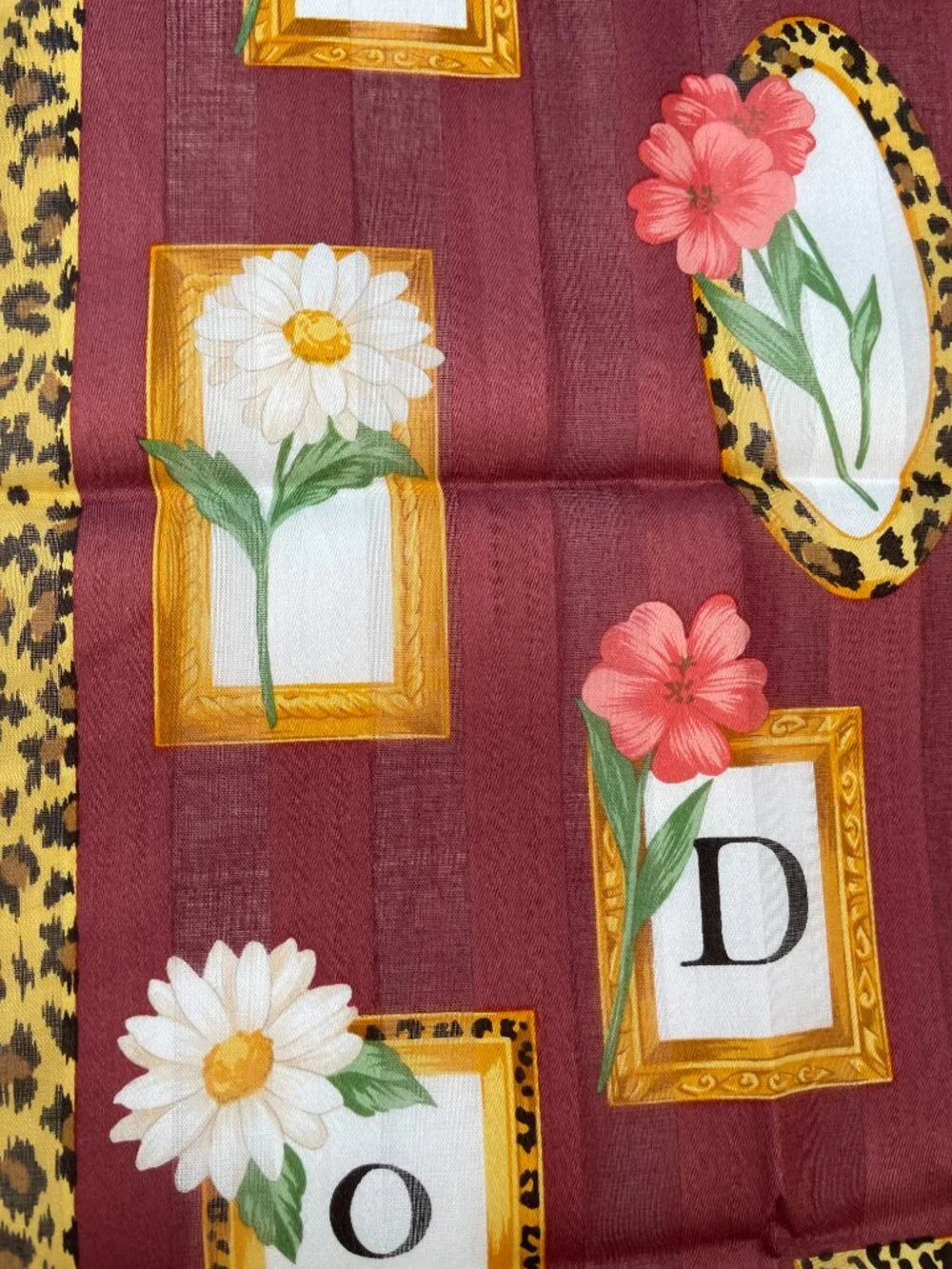 NWOT Vintage Christian Dior Floral Leopard Frame Cotton Scarf 19
